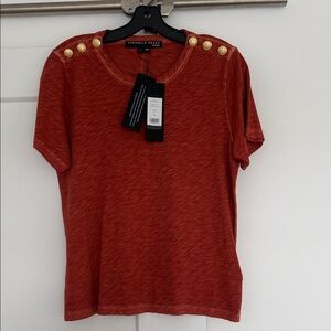 Veronica Beard Rust Short Sleeve Tee with Gold Accents